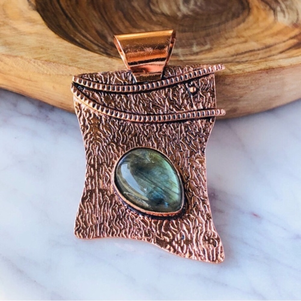 Copper Plated Labradorite Stone Statement Boho Pe… - image 2